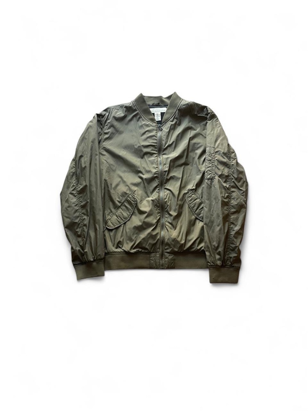 Men's Olive Green Bomber Jacket with Zip Closure